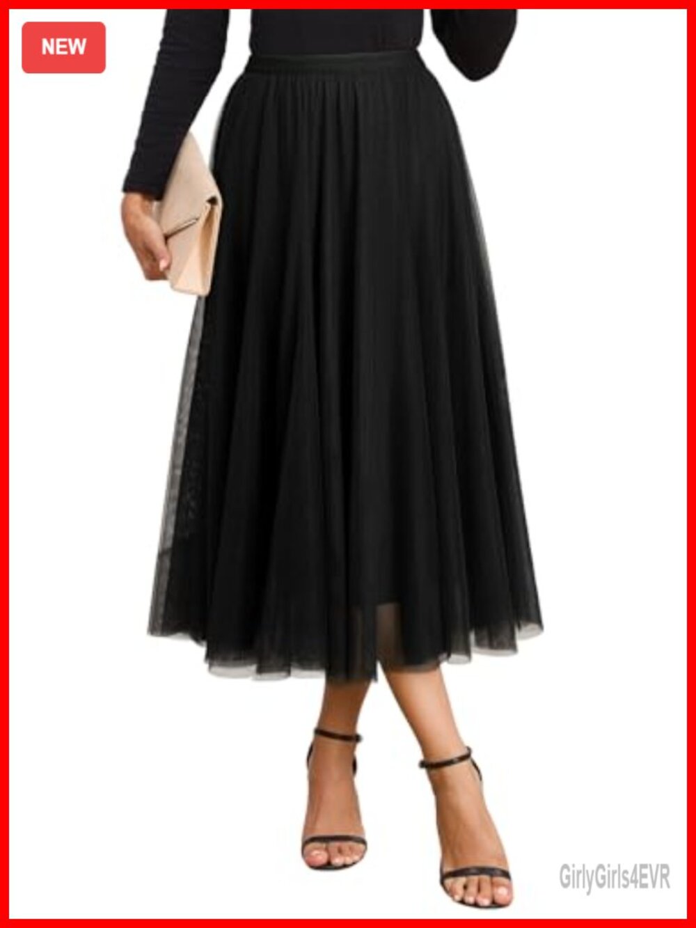 Women's Tulle A-Line High Waisted Layered Flowy Long Skirt